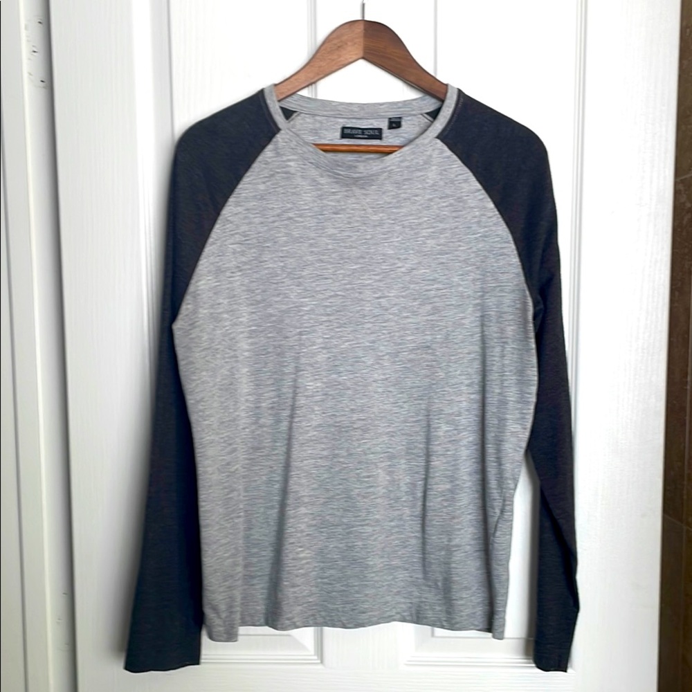 Brave Soul London - Gray and Black Long Sleeve baseball Tee Shirt
